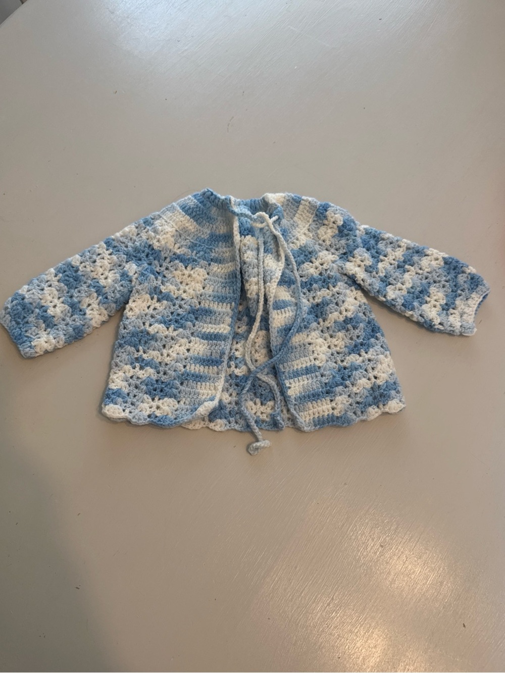 Handmade Knit Blue and White Crochet Baby Cardigan
